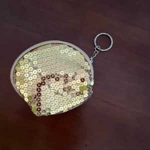 Gold sequin earpod purse keychain